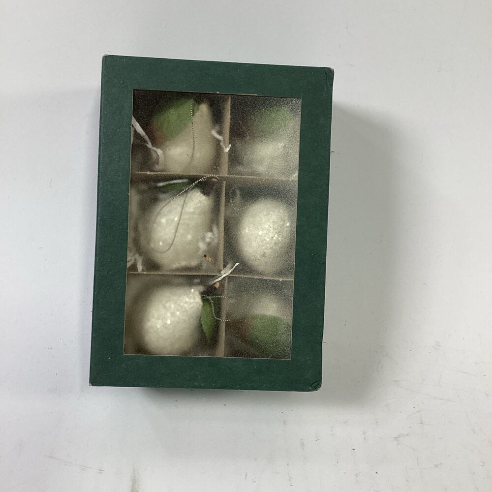 Vintage Set Of 6 Christmas Snow Pear Ornaments In Original Box #704833 - Picture 7 of 7